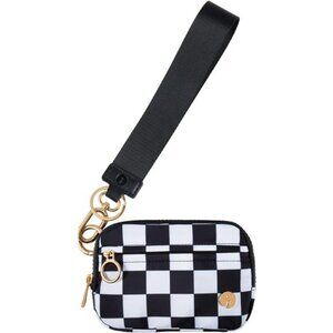 Wristlet Keychain Wallets for Women Black White Checkered